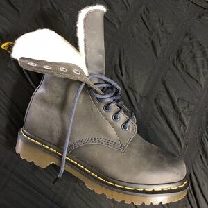 Dr. Martens Gray Combat Boots with White Lining